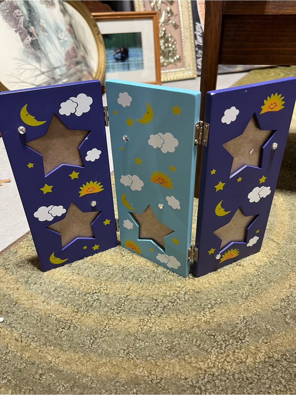 Decorative Star & Cloud Folding Photo Frame - Blue and Purple